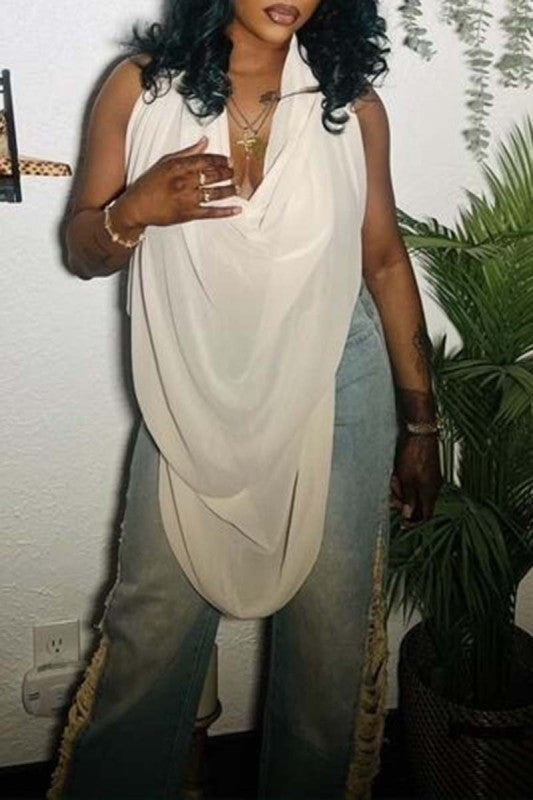 Cowl Neck Backless Tank Top (Black)