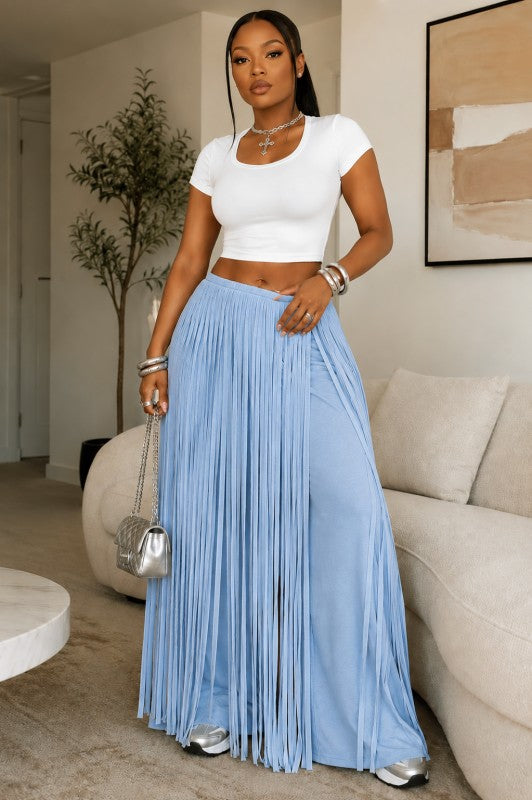 The Main Event Fringe Overlay Wide Leg Pants