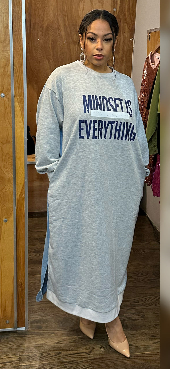 Mindset is Over Everything Denim Mix Dress (Grey/Denim)