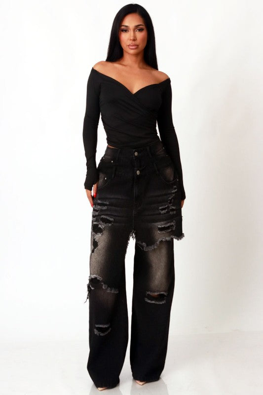Double Layered Distressed Denim Jeans