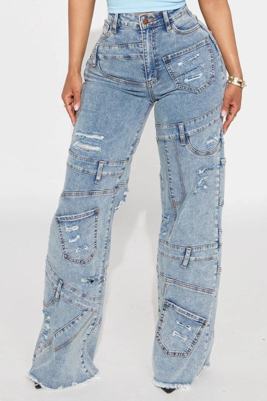 Plenty of Pockets Frayed Denim Jeans