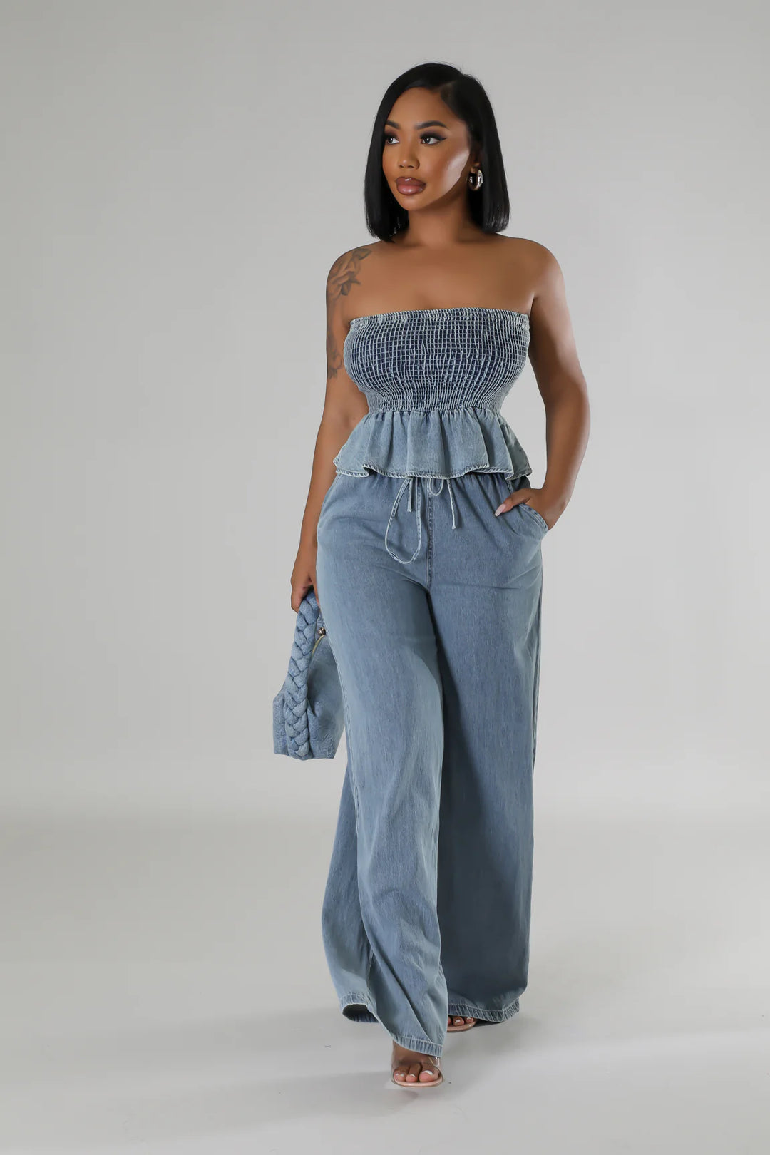 Cool Girl Denim Stretch Top 2pc Set - Plus Size