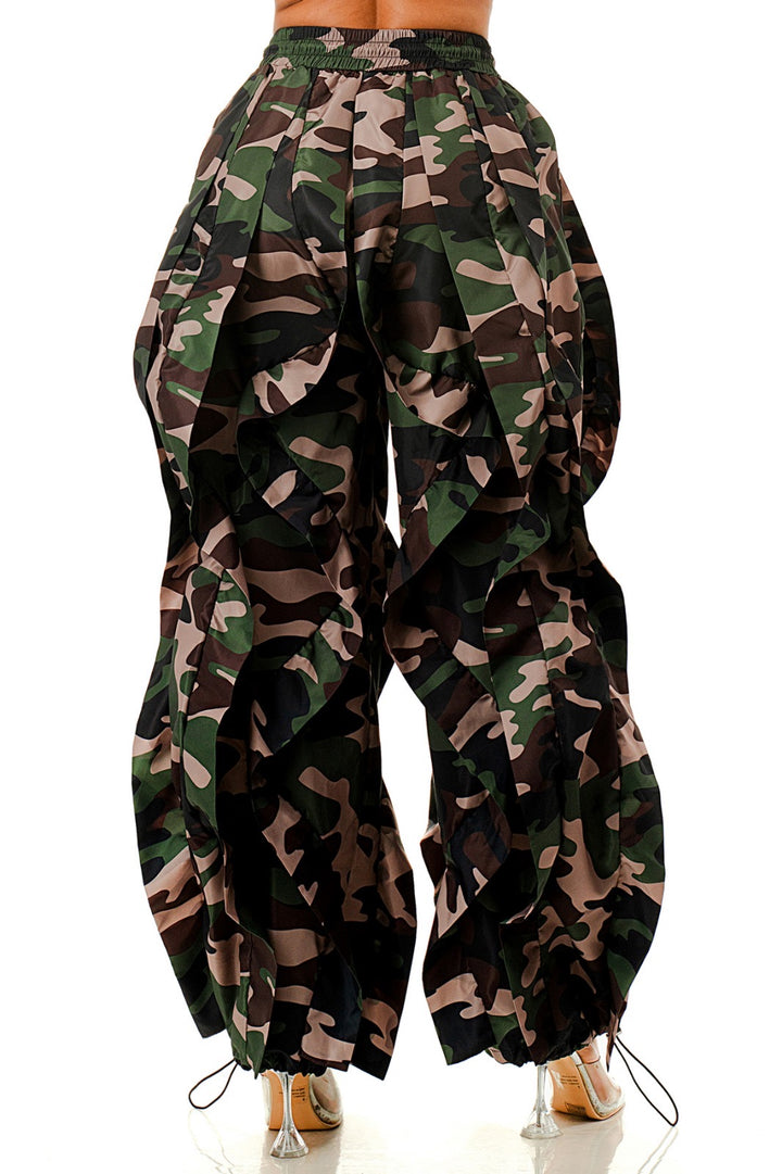 Bring on the Dramatic Camo Ruffle Pants
