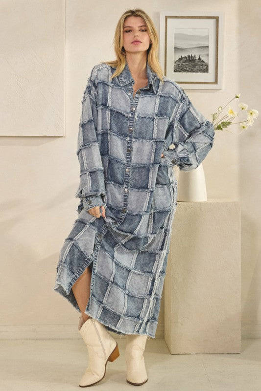 Square Patched Together Button Up Denim Cardigan