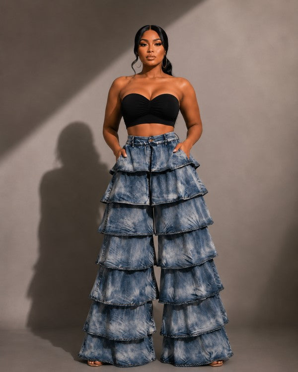 Denim Ruffle Runway Jeans