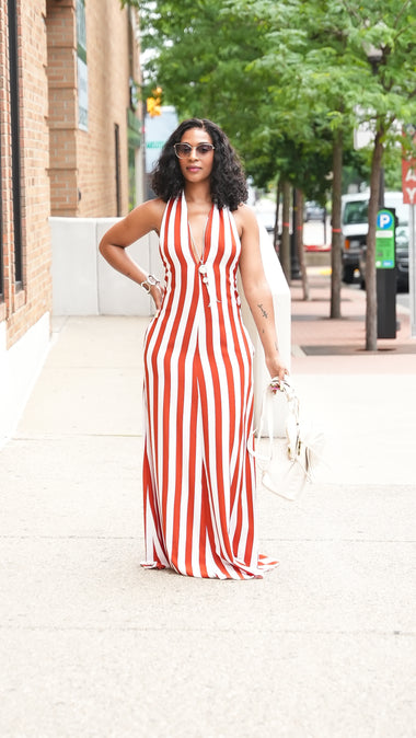 Coastal Cabana Stripe Maxi Dress (Red) Red Stripe / Small