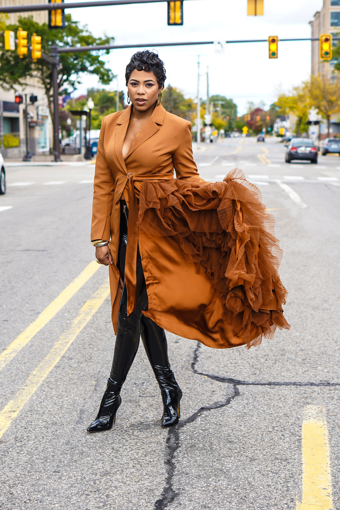 The Ruffle Side Long Sleeve Jacket (Rust)