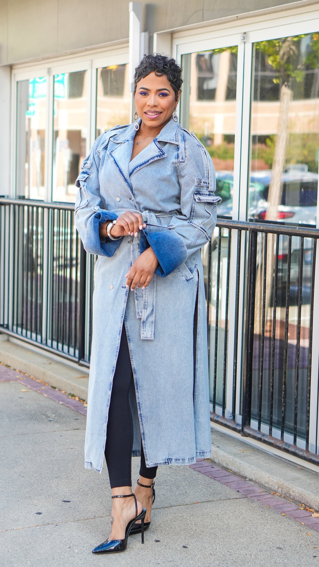 LONG TIME BIG CUFF DENIM TRENCH COAT