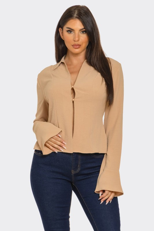 Button & Tie me UP Wide Sleeve Top