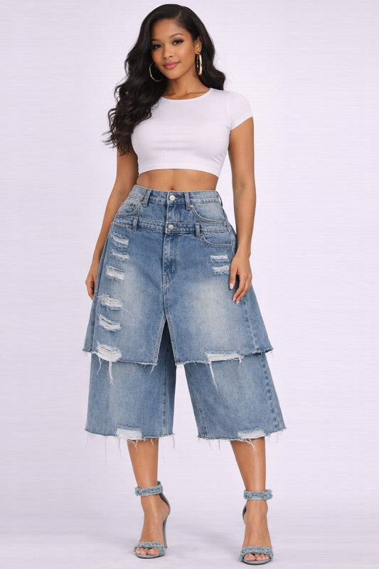 Rebel Distressed Wide Leg Jorts