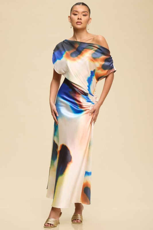Watercolors Abstract Muse Off Shoulder Dress
