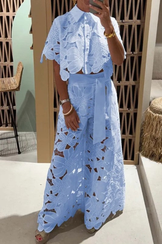 Floral Lace Pants Set
