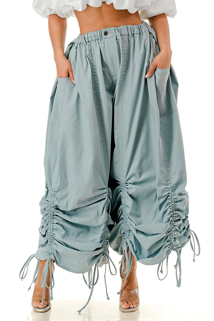 Gather Around Poplin Ruched Pants (Light Blue)