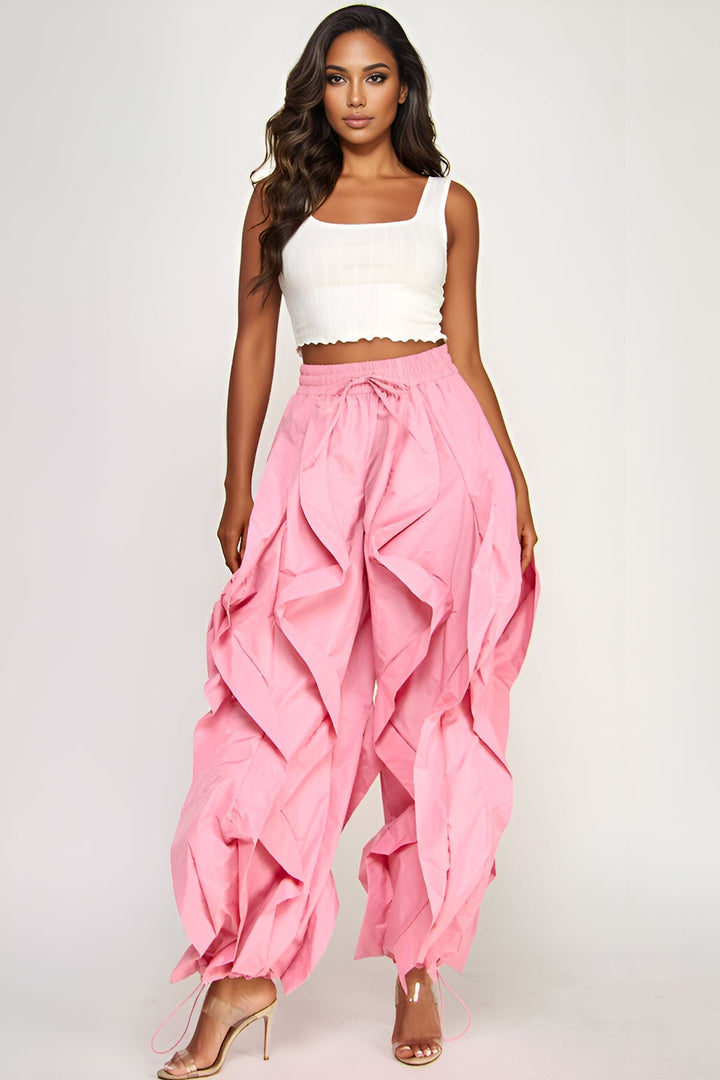 Wide Leg dramatic Drawstring Joggers (Pink)