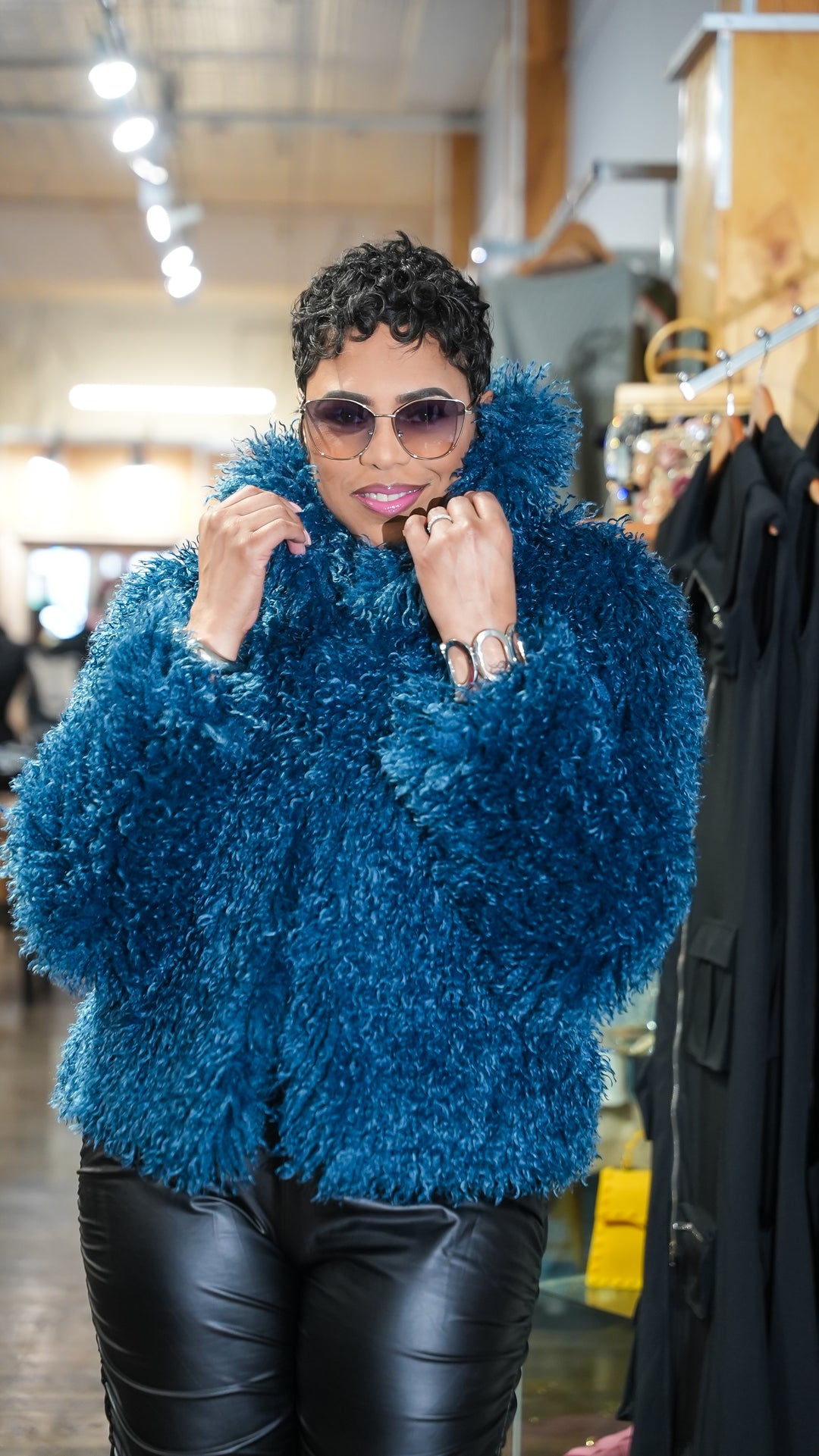 The Power Play Mongolian Faux Fur Jacket (Blue)