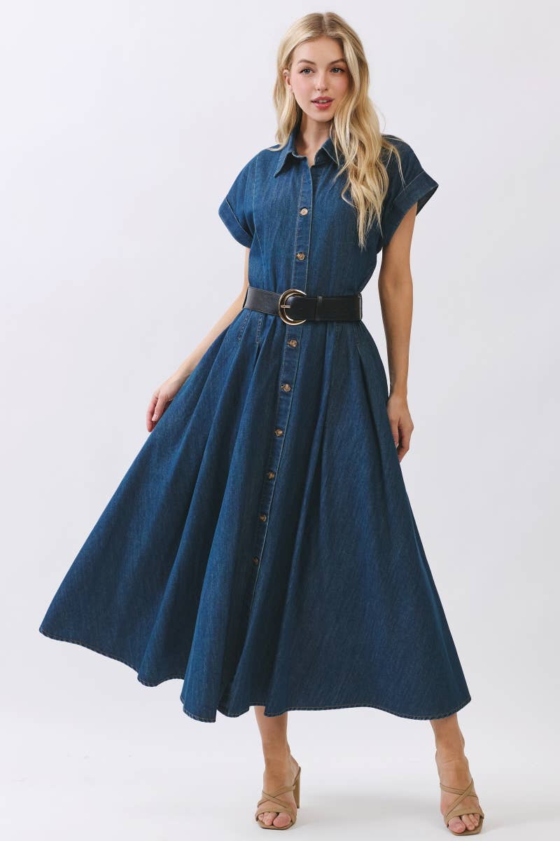 Maison Washed Denim Button Maxi Dress