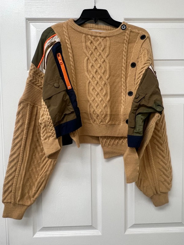 Patchwork Asymmetric Knit Sweater (Chestnut)