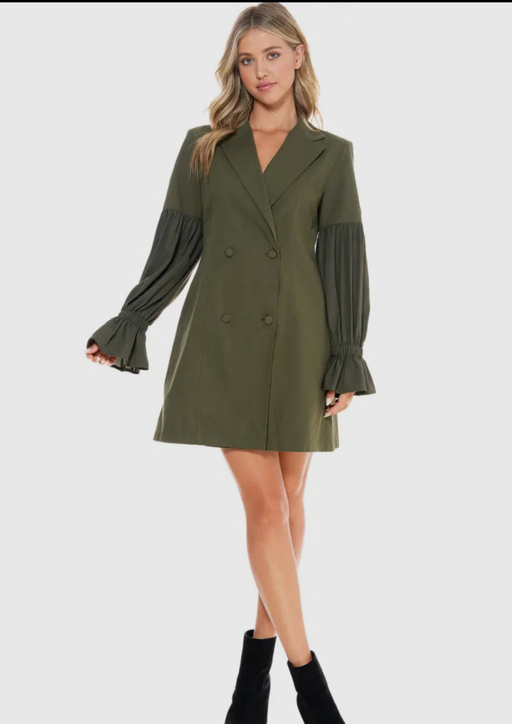 Double Breasted Blazer w/Brooch