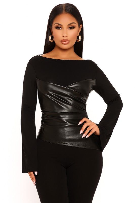 Jamie Faux Leather Sheer Top