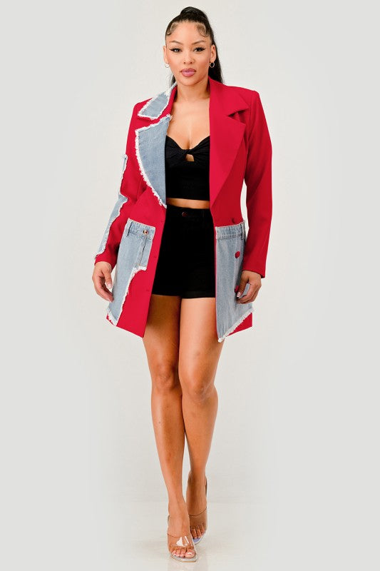 Dasani Denim Patched Blazer (Green)