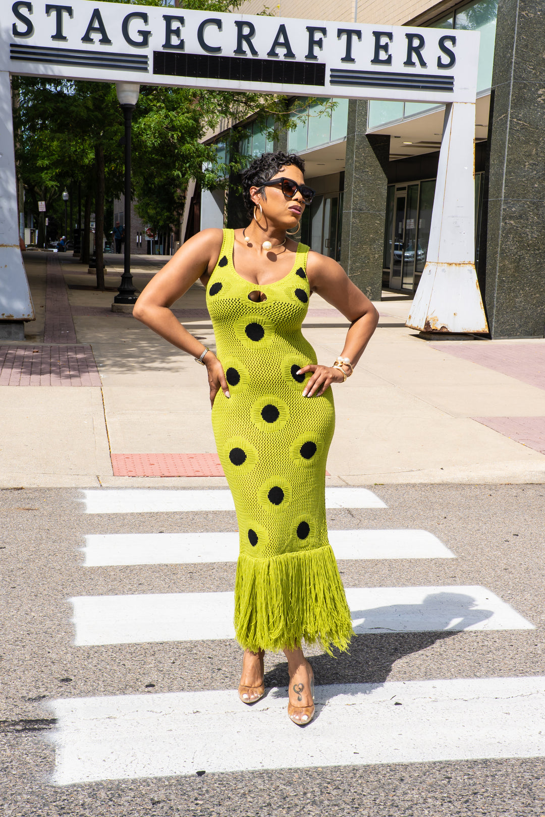 Envision Dots Fringe Knit Dress