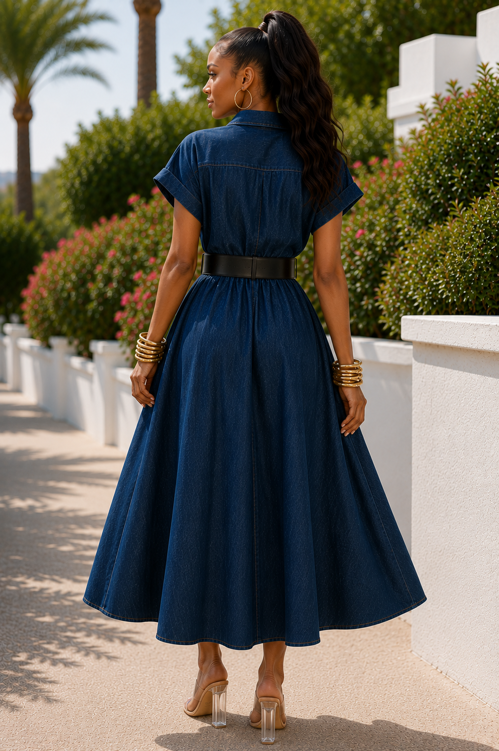 Maison Washed Denim Button Maxi Dress
