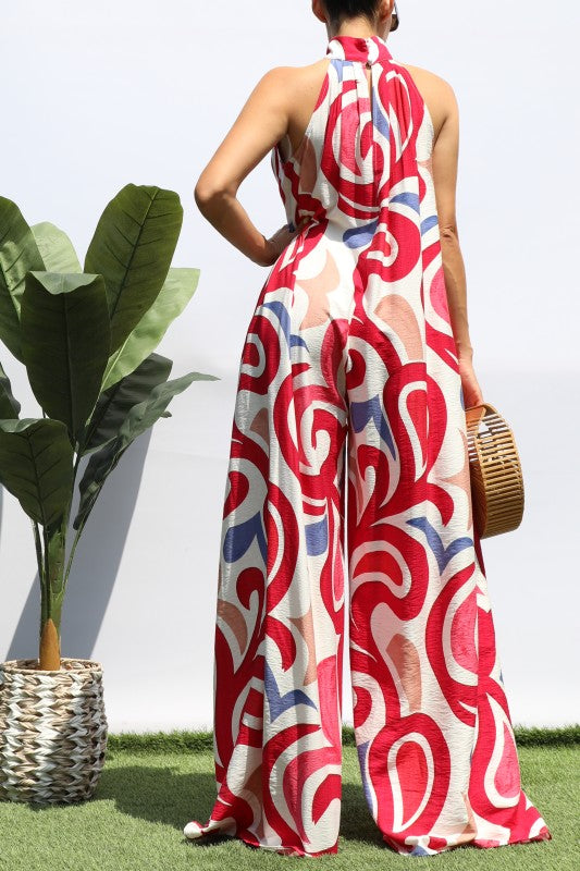 Seaside Swirl Statement Palazzo Jumpsuit (Magenta Multi)