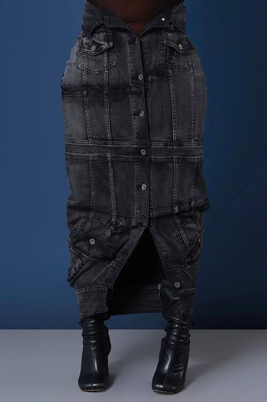 Upside Down You Turning Me Denim Skirt (Denim)