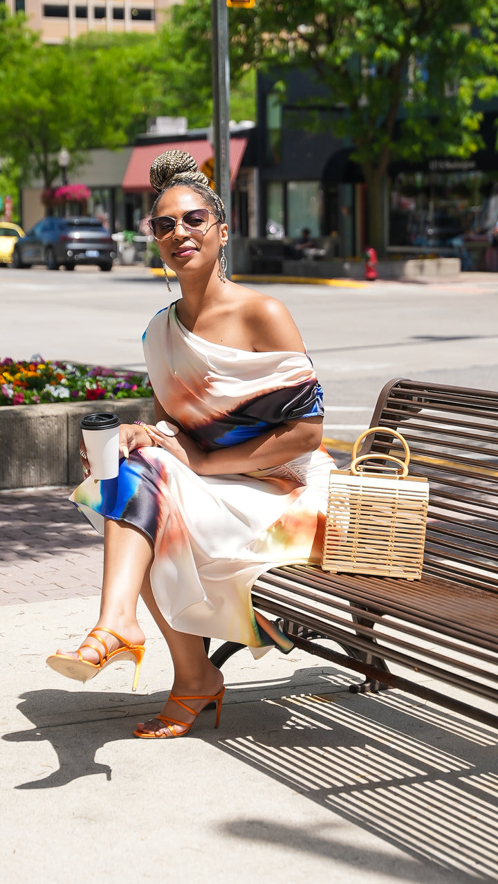 Watercolors Abstract Muse Off Shoulder Dress