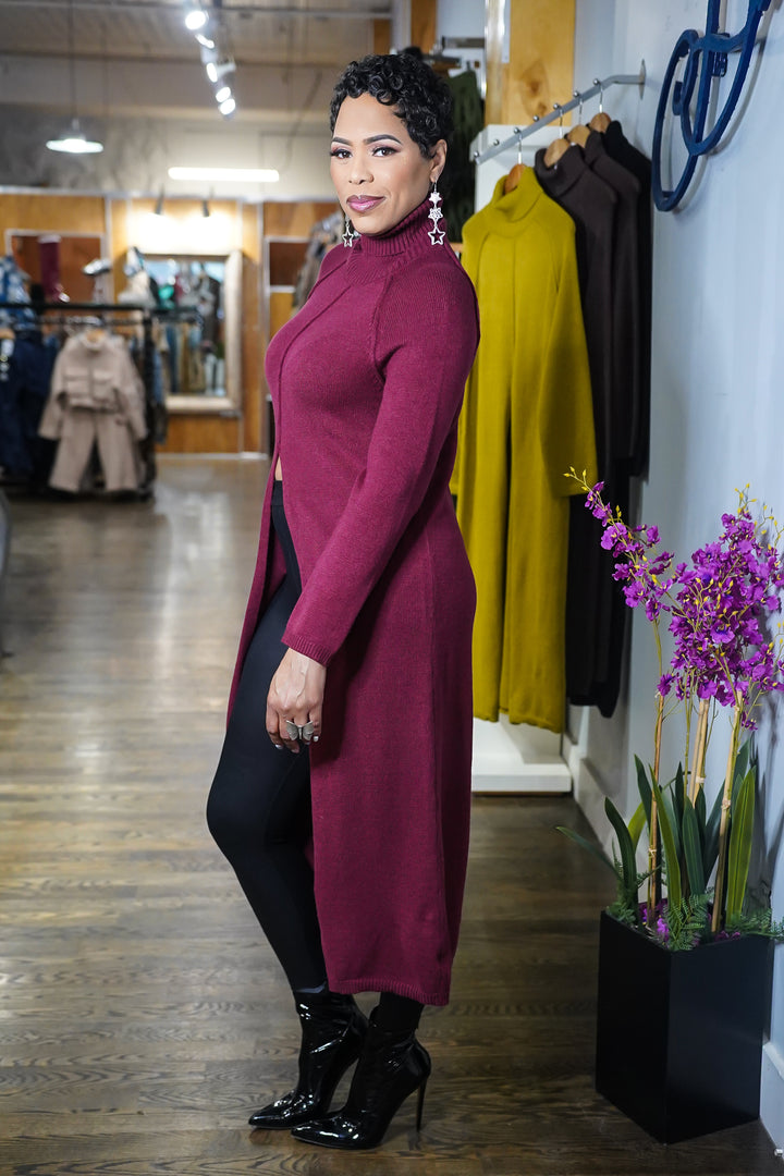 Split it Open Turtleneck Long Top (Burgundy)