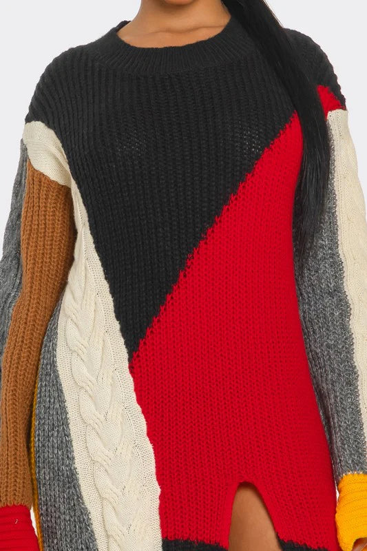 TRI-COLOR MAXI SWEATER DRESS
