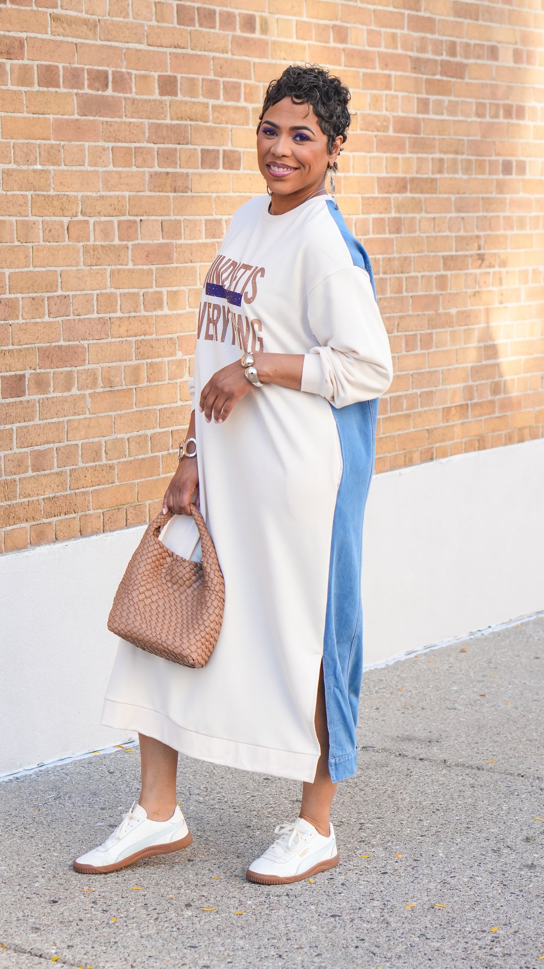 Mindset is Over Everything Denim Mix Dress (White/Denim)