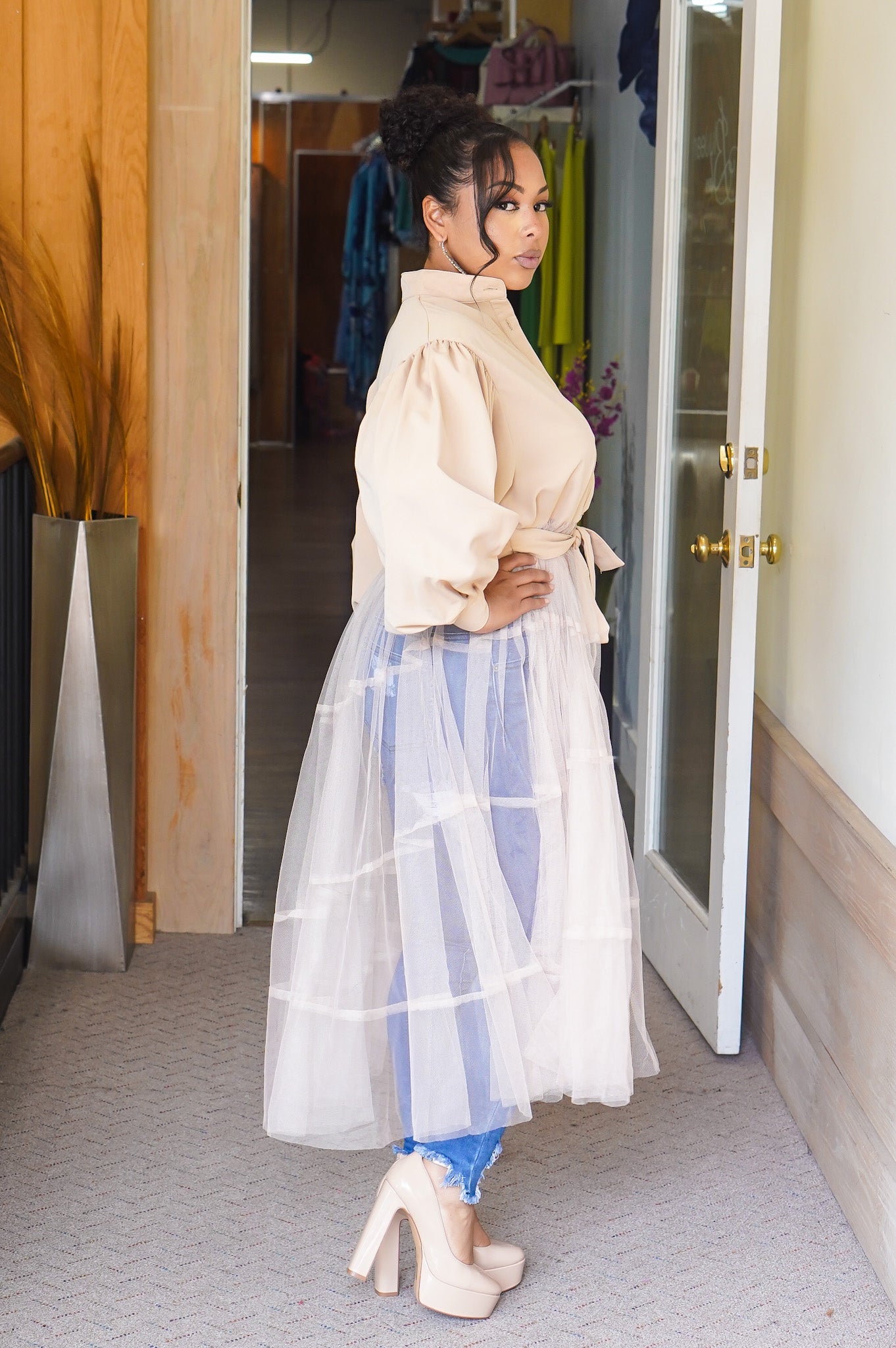Tulle Fantasy Balloon Sleeve Top ( Also Avail inBlack) - Plus size in stock