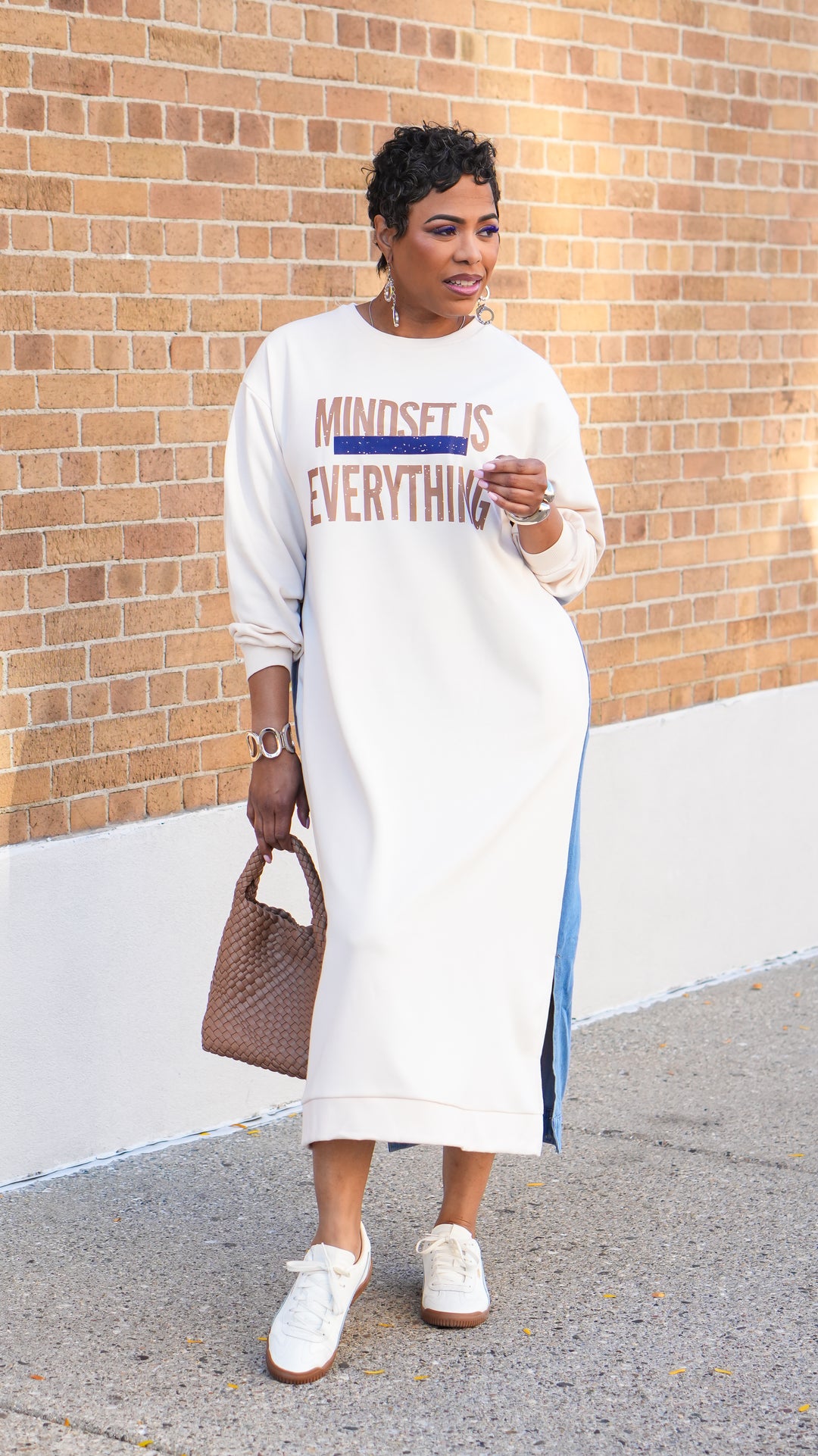 Mindset is Over Everything Denim Mix Dress (White/Denim)