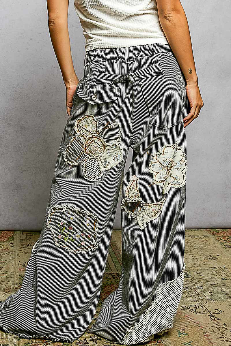 Vintage Patchwork Stripe Wide Leg Pants