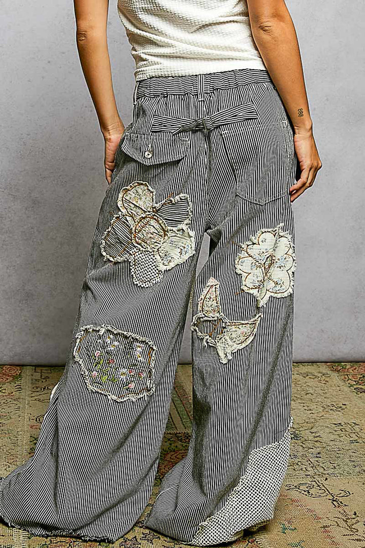 Vintage Patchwork Stripe Wide Leg Pants