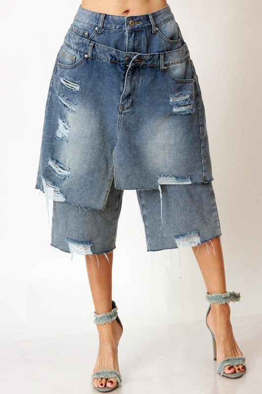 Rebel Distressed Wide Leg Jorts
