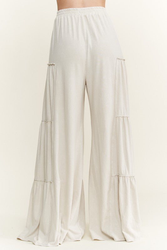 Mineral Washed Tiered Wide Leg Pants
