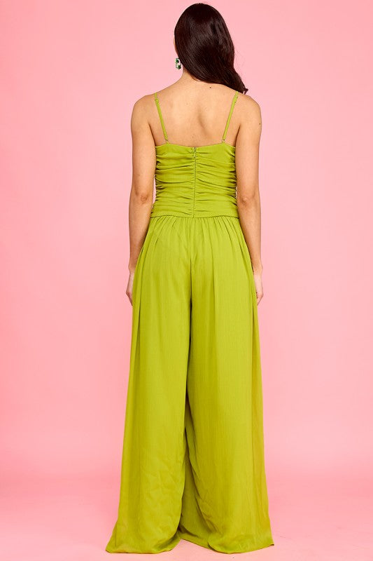 Chiffon Spaghetti Strap Wide Leg Jumpsuit