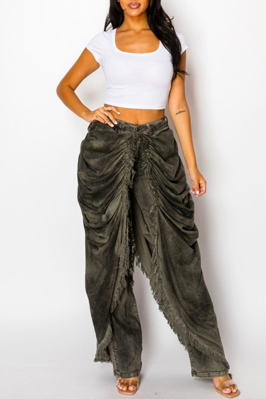 Draped Over Fringe Jeans (Olive)