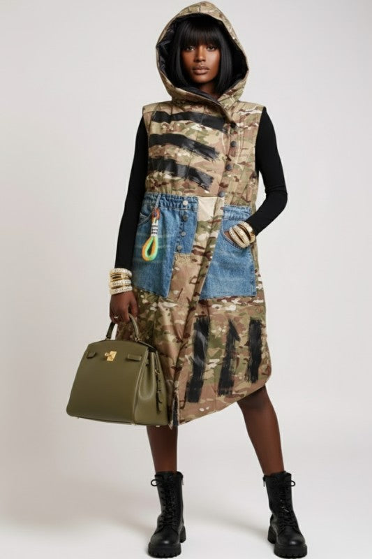 Around the Way Camo Denim Patch Vest