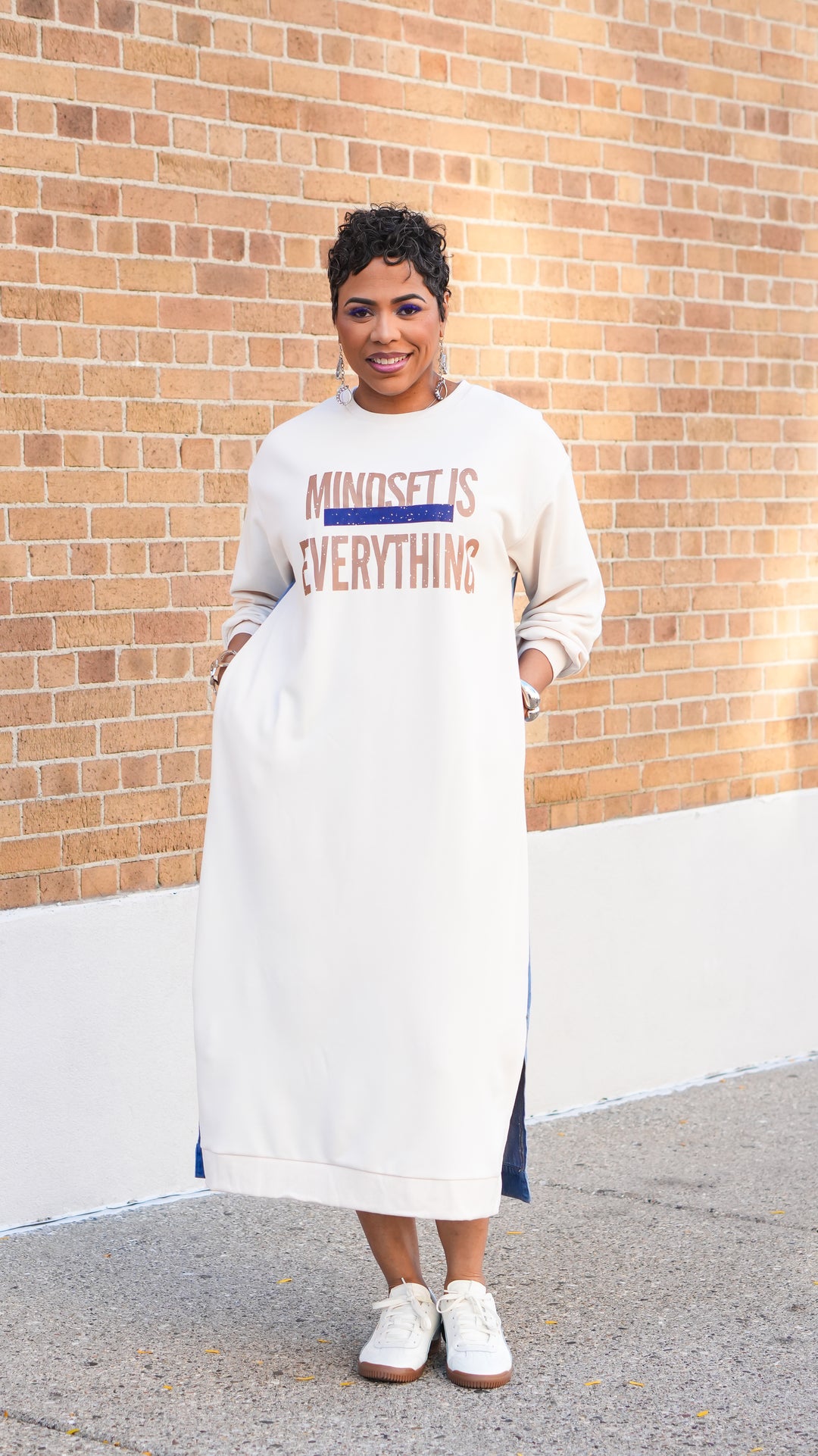 Mindset is Over Everything Denim Mix Dress (White/Denim)