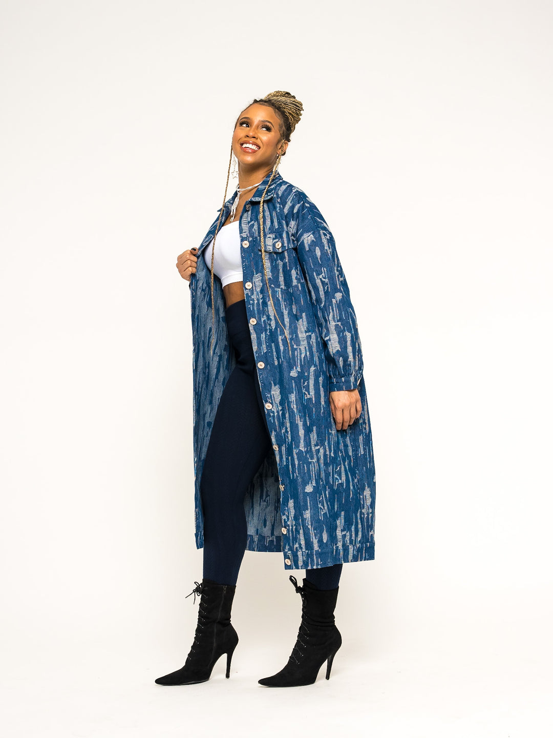 Teresa ripped denim button down jacket