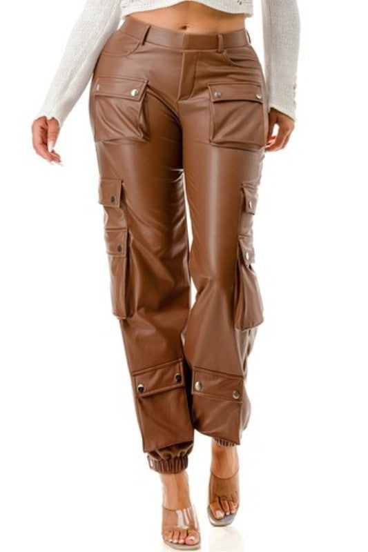 On the Road Faux Leather Cargo Joggers