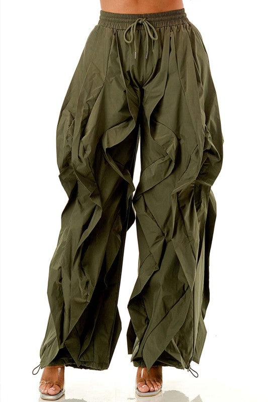 Wide Leg dramatic Drawstring joggers (Olive)