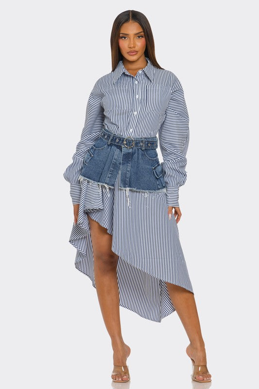 Spring Stripe 2pc Denim Set Dress
