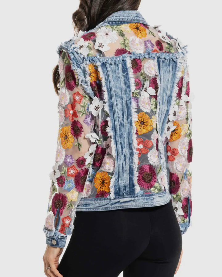 Denim Sheer Flower Petals Jacket
