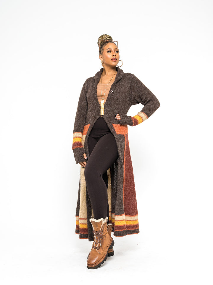 Harlequin Patchwork Cardigan Sweater (Brown)