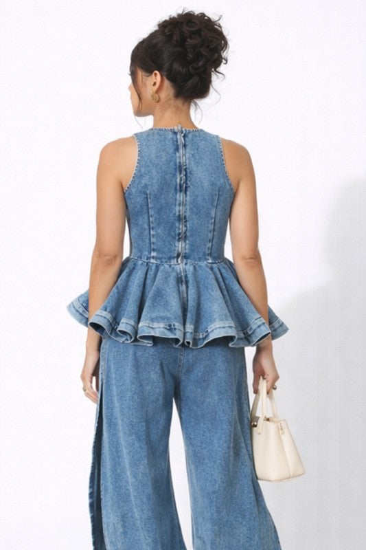 Structured Peplum Denim Top