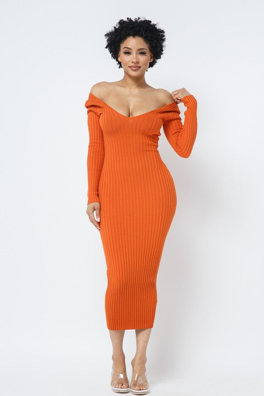 Off Shoulder Ribbed Dress ( More Colors)